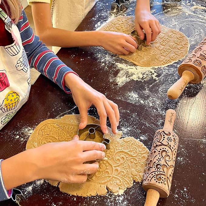 BAMBOO Embossed Rolling Pin for Ceramic. Clay Roller and Ceramic Stamp for Embossing Pottery. Baking Gifts for Women by Algis Crafts for Embossed Cookies