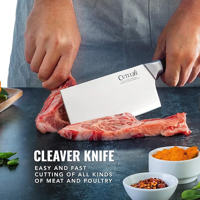 Cutluxe Cleaver Knife - 7" Meat Cleaver, Butcher Knife for Meat Cutting – German Steel Blade, Full Tang, Ergonomic Handle Design – Artisan Series