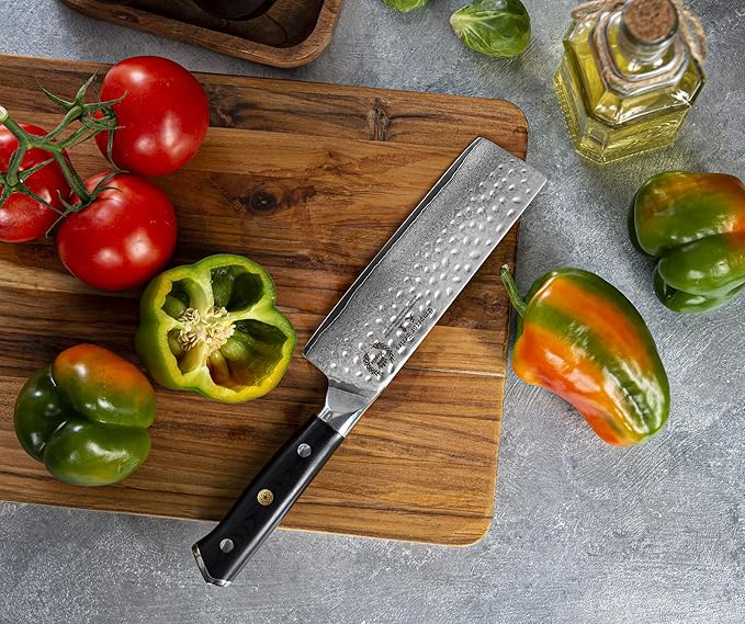 Regalia Nakiri (Usuba) Vegetable Chef Knife: Best 6-Inch Japanese AUS10 67-layer high Carbon Stainless Damascus Steel Asian Vegetable Cleaver Shaped Blade W/Hammered Finish, G-10 Handle
