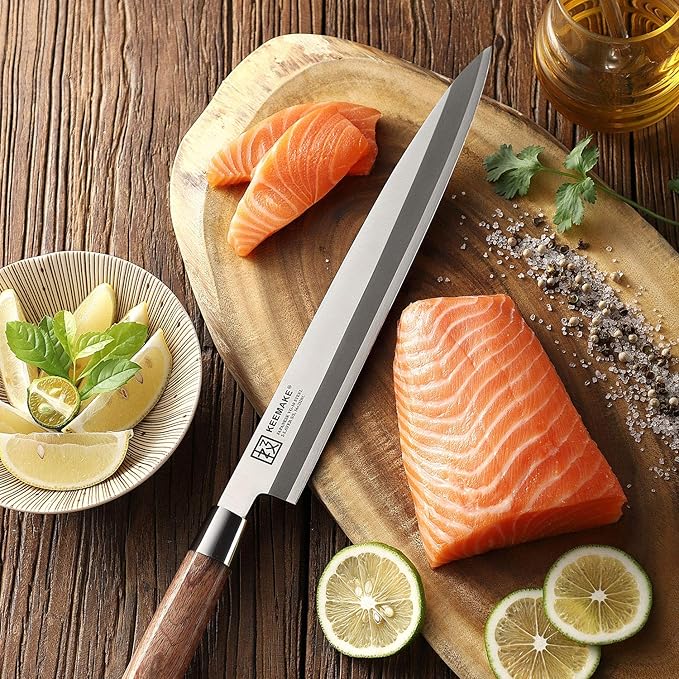 KEEMAKE Sashimi Sushi Knife Japanese - 9.5 inch Yanagiba Knife Japanese VG10 Stainless steel Single Bevel Blade, Perfect Rosewood Handle Filleting & Slicing Knives
