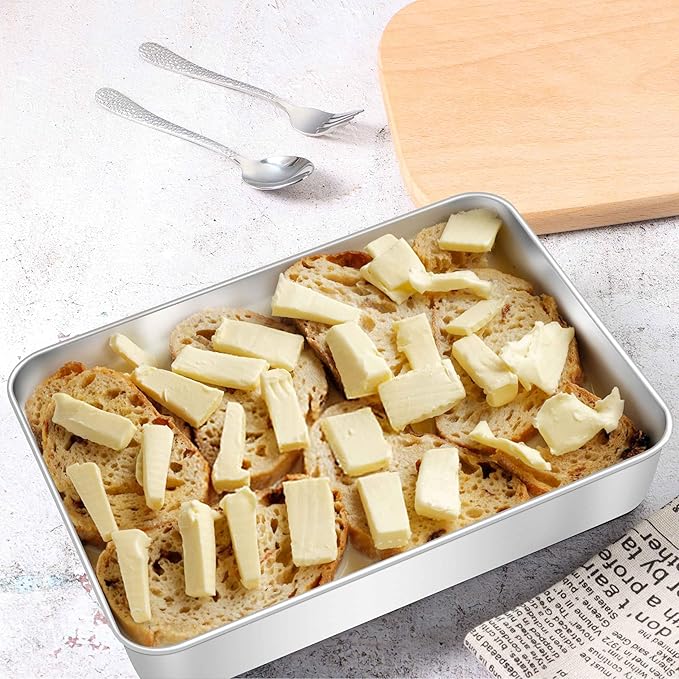 Herogo Rectangle Cake Pan Set of 2, 9 X 13 Inch Stainless Steel Baking Pan for Oven, Lasagna Brownies Casseroles Cakes Bakeware, Dishwasher Safe