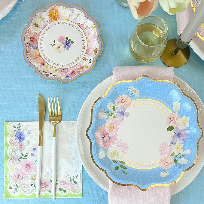 Kate Aspen Tea Party Decorations, Colorful Pastel Plates And Napkins Garden Party Supplies for Adults Bridal Showers, Baby Shower Decorations, Birthdays, 62 Pc, 16 Guests