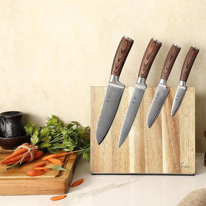 Wakoli EDIB 4-Piece Damascus Knife Set – Japanese Style Professional Kitchen Knives | Genuine Damascus Steel Blades with VG10 Core | Ergonomic Pakkawood Handles | Premium Chef Knife Gift Set