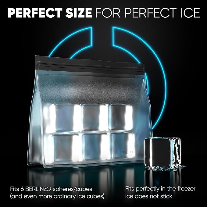 BERLINZO Reusable Ice Storage Bag - Freezer Safe Leak Proof Silicone and Plastic-Free Lunch Bag for Ice and Food Storage - BPA-Free - 2 Pack
