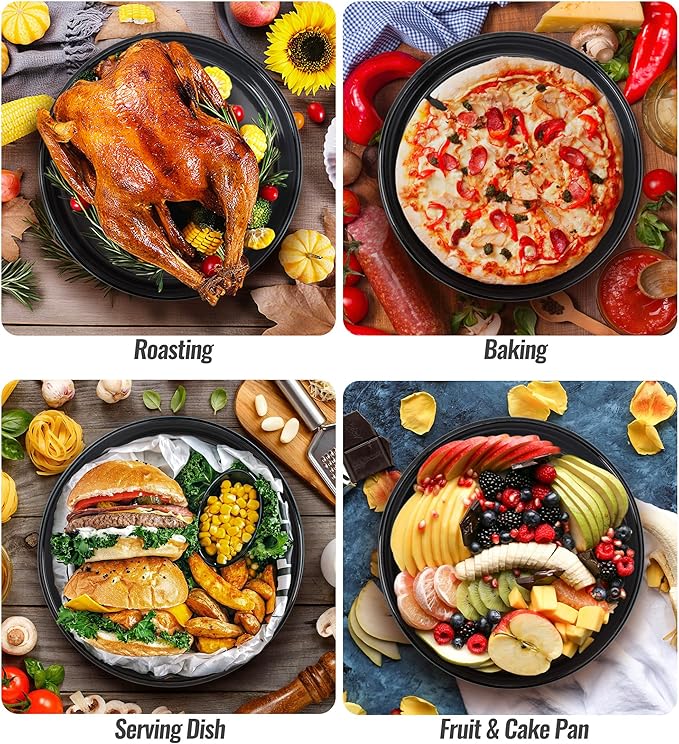 Enamel Round Baking Pan Roasting Dish 10 Inch Non-Stick Cookware for Cake Bread Pie Pizza Roast, Non-Toxic Carbon Steel Oven Dishwasher Safe Thanksgiving Party Gift Bakeware