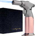 Dual Flame Butane Torch Gun - Refillable Luxury Hand Held Mini Blow Torch for Cooking, Creme Brulee, Soldering, Welding, & Resin Art - Adjustable Flame with Ignition Lock - Steel Blush by inZaynity