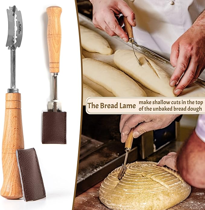 Sourdough Bread Baking Supplies Starter Kit, Banneton Proofing Basket 9'' Round and 10” Oval, Sourdough Starter Jar, Scraper, Scoring Lame, Brush, Short Danish Whisk, Gift Set