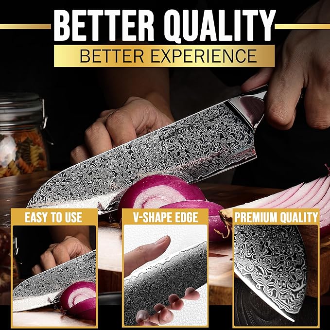 SliceElite Elite Series 7 Inch Santoku Knife VG10 Damascus Steel Forged Carbon Fiber Handle Dual Protection Cutting Kitchen Tool Sharp Vegetable Meat Chopping BBQ Chef Slicing Cleaver Camping Butcher
