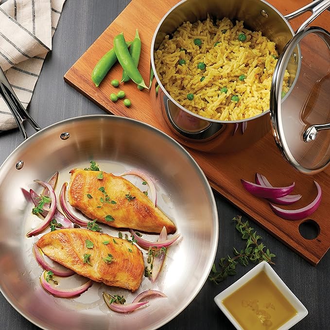 Tramontina Tri-Ply Clad Stainless Steel 12-Piece Cookware Set with Glass Lids, Pots and Pans Kitchen Set, Induction-Ready, Dishwasher-Safe, NSF-Certified