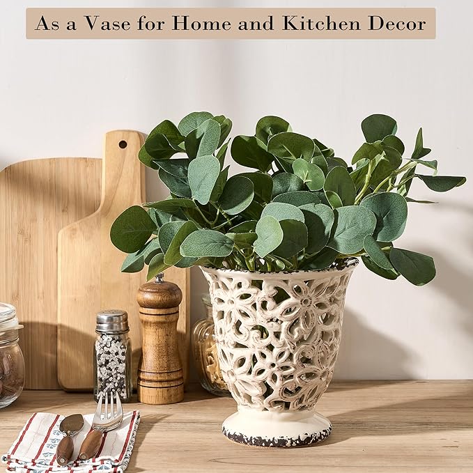 Utensil Holder for Kitchen Counter, Modern Farmhouse Cooking Utensil Holder and Crock Home Kitchen Decor, Ceramic Utensil Organizer for Spatula, Ladle, Eggbeater, Rolling Pin- Beige Antique Design