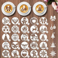 Christmas Coffee Cookie Stencils - 25 Pcs Reusable Small Latte Art Coffee Cookie Bread Baking Template Stencils, Snowman Holy Wreath Bow Gingerbread Template
