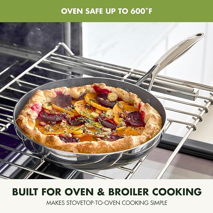 GreenPan Valencia Pro Stainless Steel 12” Frying Pan Skillet, Induction Suitable Mirrored Tri-Ply, Ceramic Nonstick PFAS-Free, Multi Clad Cookware, Dishwasher Oven & Broiler Safe