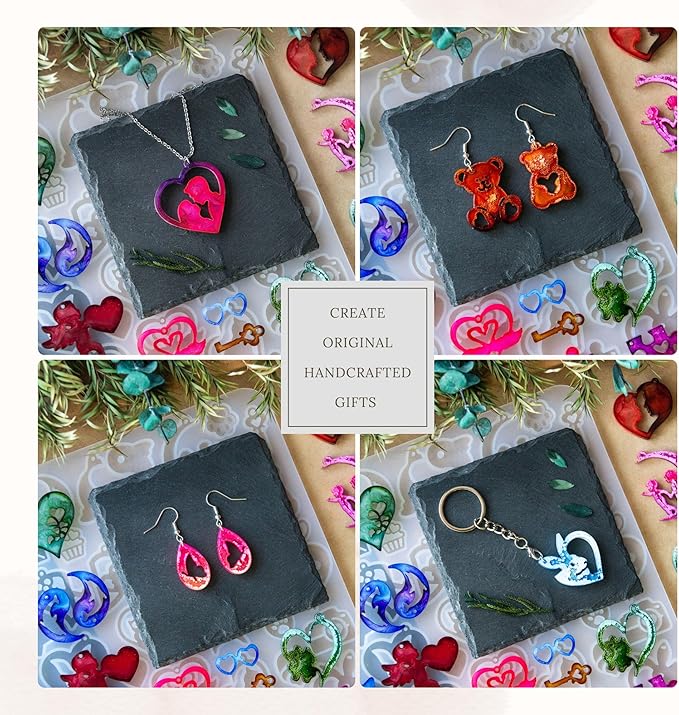 Keychain Resin Molds Silicone with Hole, 43pcs UV Resin Jewelry Mold, Epoxy Resin Molds for Keychain Pendant Jewelry Making Molds for Epoxy Resin Earring Mold, Earrings, Necklace