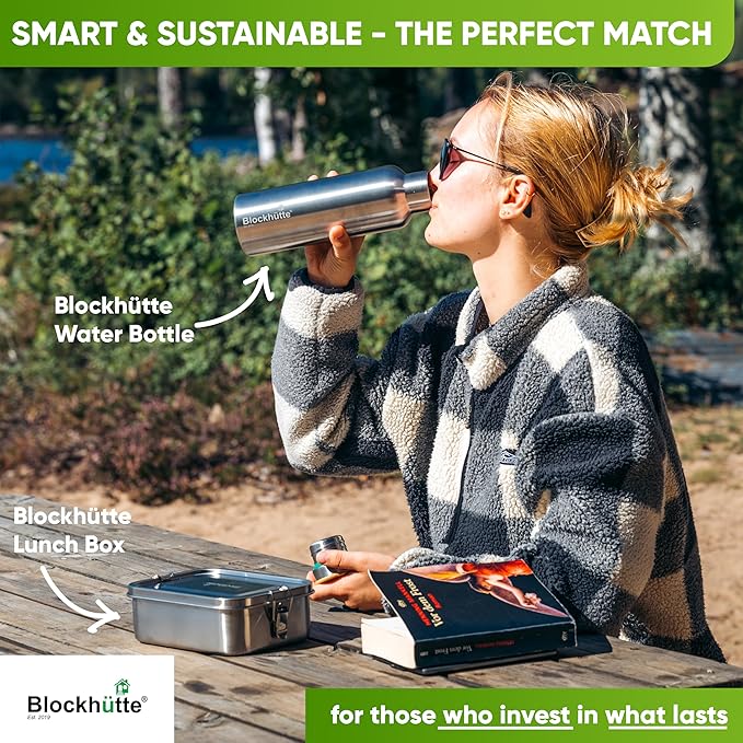 Blockhütte Food Thermos for Adults - 24 oz | Wide Mouth Thermos for Soup with Spork & Brush | Stainless Steel Thermal Lunch Box 14h Hot | Insulated Lunch Containers for Travel, Work, School