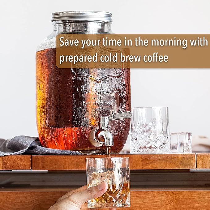 Brew To A Tea Cold Brew Coffee Maker, 1 Gallon, Rose Gold, Mason Jar, 16 Servings
