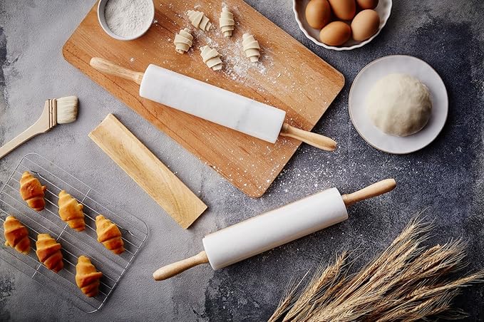 JEmarble Rolling Pin/Aluminum Handles 18 inch(Black)(Premium Quality) Polished Surface 18-inch(10"Barrel) Genuine Stone Non-stick Save Effort Easy to Clean
