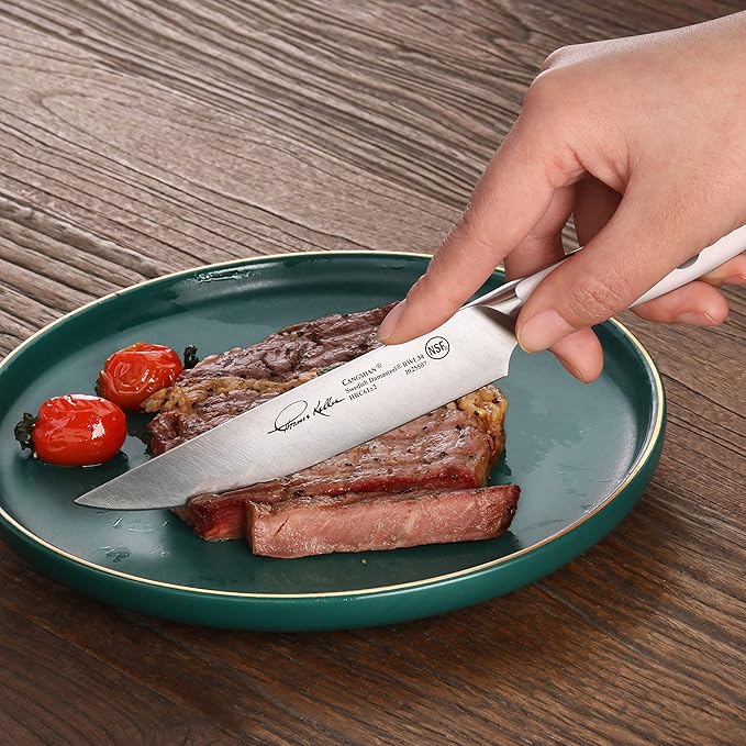 Cangshan Thomas Keller Signature Collection Swedish Powder Steel Forged, 4-Piece Fine Edge Steak Knife Set w/Walnut Box, White