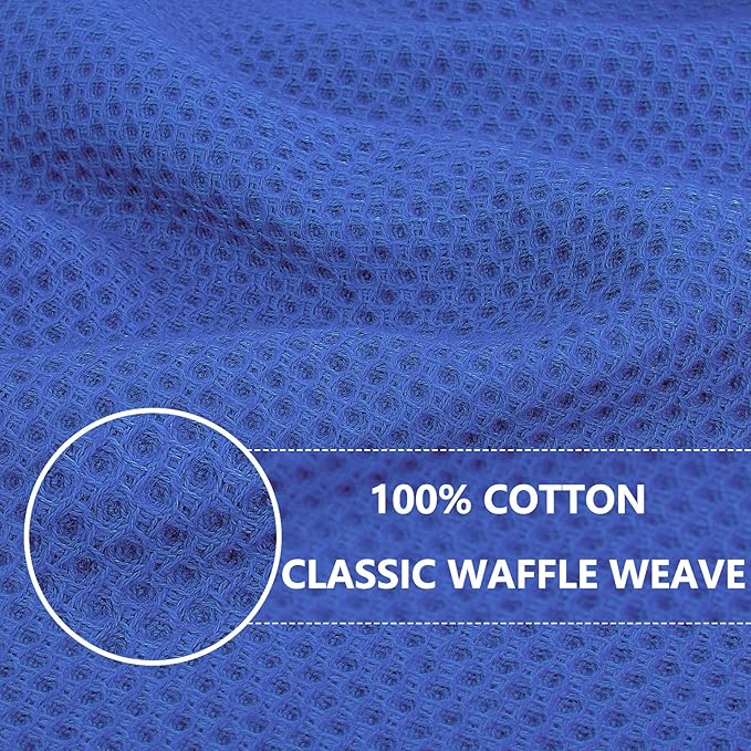 Homaxy 100% Cotton Waffle Weave Kitchen Dish Towels, Ultra Soft Absorbent Quick Drying Cleaning Towel, 13 x 28 Inches, 8-Pack, Blueberry
