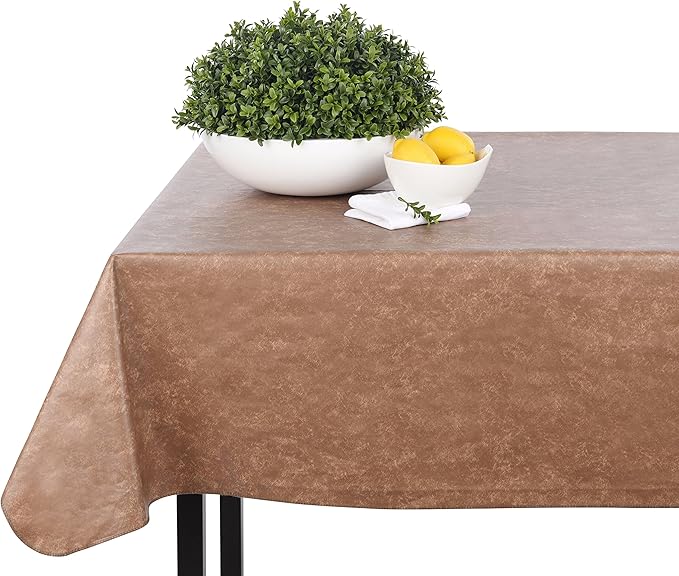 Yourtablecloth Heavy Duty Vinyl Rectangle or Square Tablecloth – 6 Gauge Heavy Duty Tablecloth – Flannel Backed – Wipeable Tablecloth with Vivid Colors & Many Sizes 52 x 52 Sand