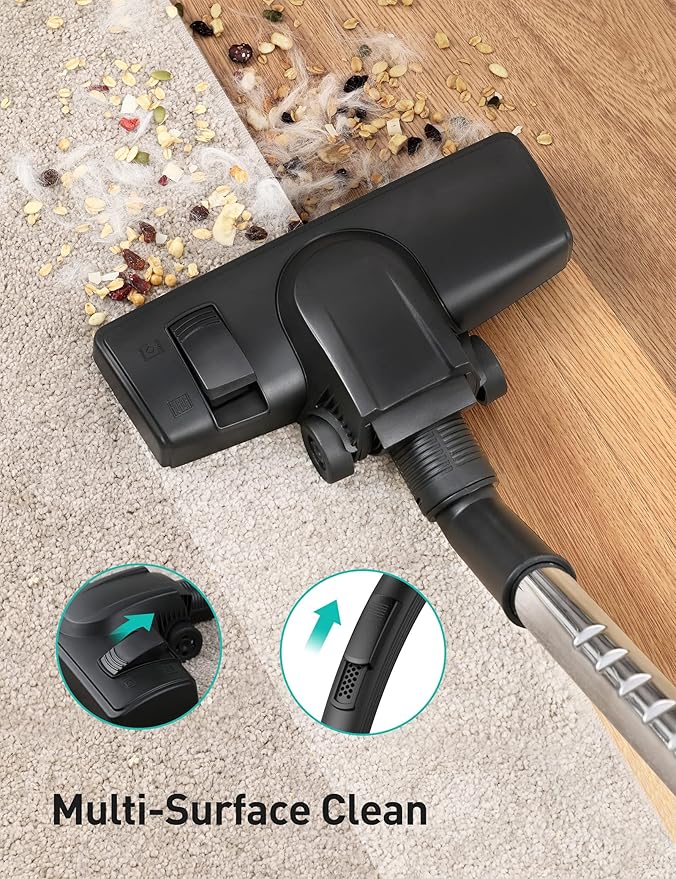 Aspiron Canister Vacuum Cleaner, 30Kpa Bagless Vacuum Cleaners, 3.7QT Large Dust Cup, Double HEPA Filter, Retractable Cord, 1600W Lightweight Vacuum Cleaner with 5 Tools for Hard Floors, Persimmon