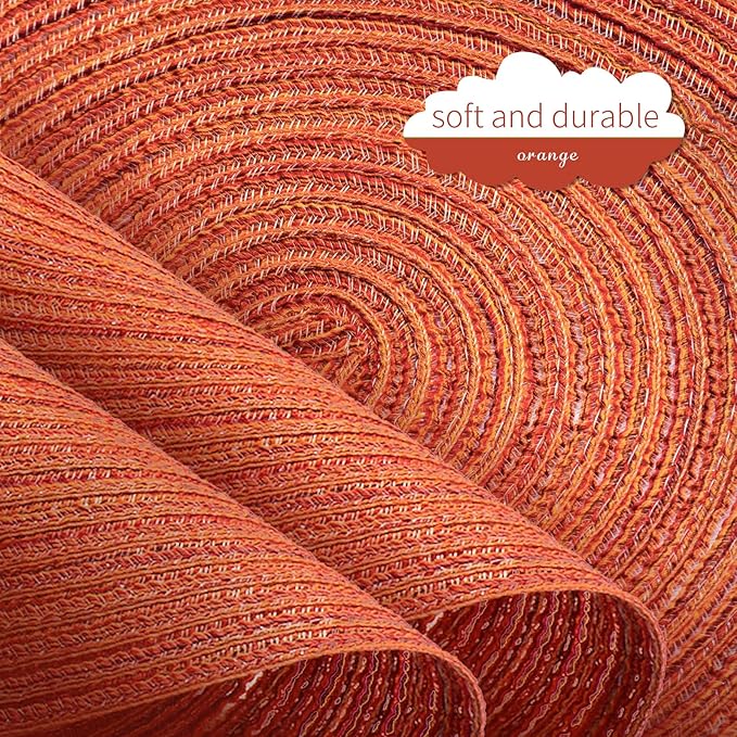 FunWheat Round Braided Placemats Set of 4 Place mats for Dining Tables Woven Heat Resistant Table Mats 15 inch for Fall(Orange,4pcs)