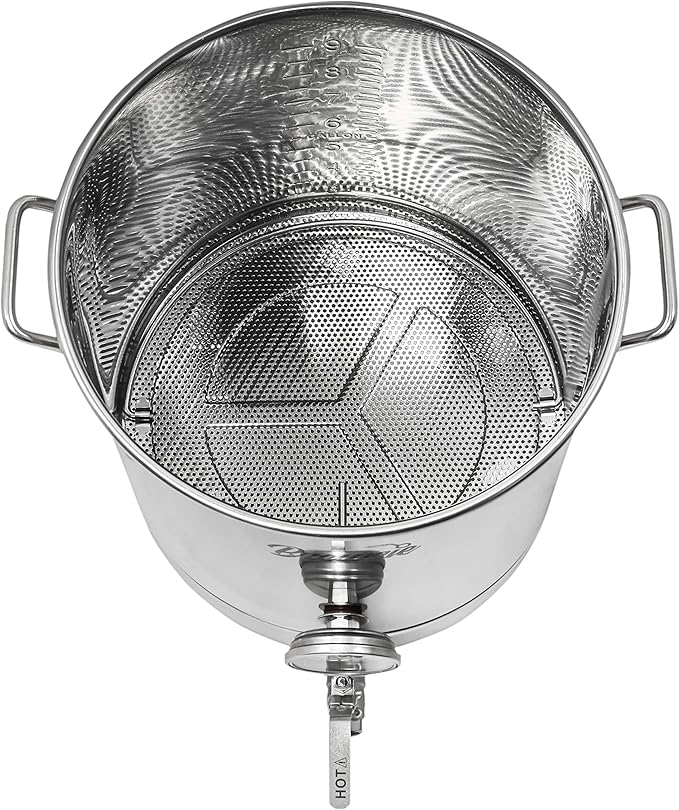 BREWSIE Stainless Steel Home Brew Kettle w/Dual Filtration. Equip with False Bottom Thermometer and Ball Valve for Brewing (10 Gal/ 40 Quart)…