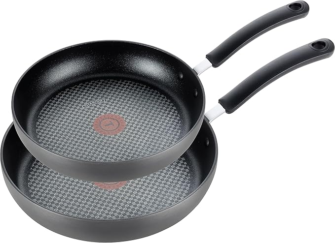 T-fal Ultimate Hard Anodized Nonstick Fry Pan Set 2 Piece, 8, 10 Inch, Oven Broiler Safe 400F, Kitchen, Cookware, Pots and Pans Set Non Stick, Frying Pans, Dishwasher Safe, Black