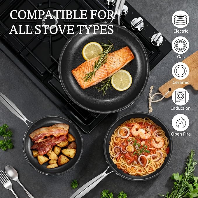 KITEXPERT Non Stick Frying Pans Set - 2 Piece (10, 12") Titanium Ceramic Pan with Lids, Nonstick Skillet Stainless Steel, PFAS PFOA & PTFE Free, Dishwasher & Oven Safe, All Cooktops Compatible