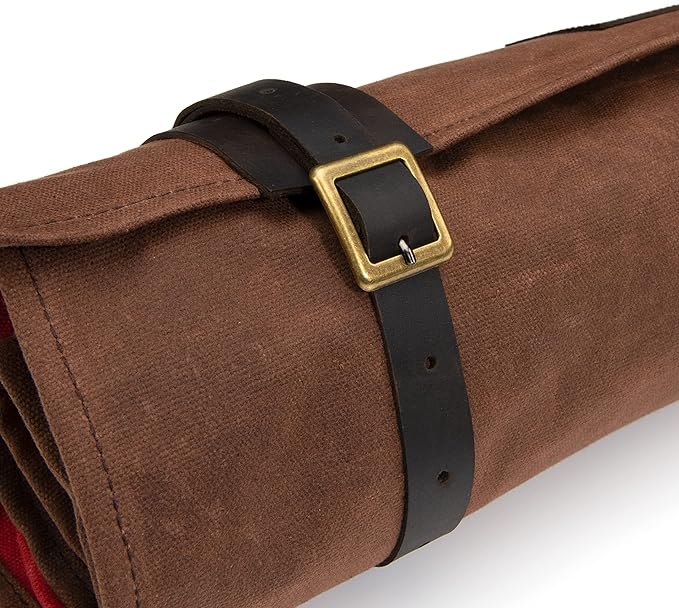 Dickies Chef Knife Roll Bag Portable Organizer and Cutlery Storage Roll, Waxed Canvas and Leather, Large