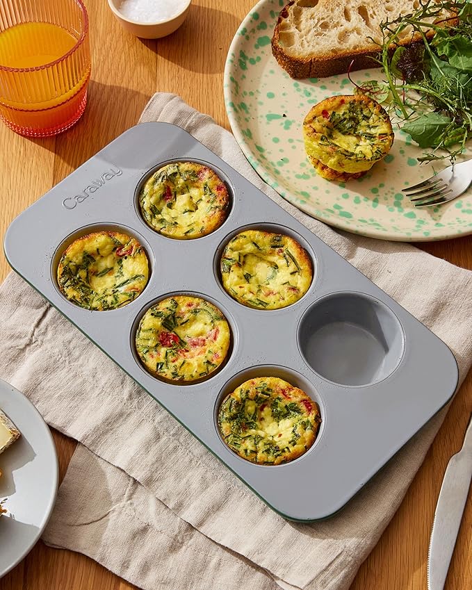 Caraway Nonstick Ceramic 6 Cup Muffin Pan – Non-Toxic, PTFE & PFOA Free – Oven Safe – Aluminized Steel Core – Small Muffin Pan for Baking Cupcakes, Muffins & More - Marigold