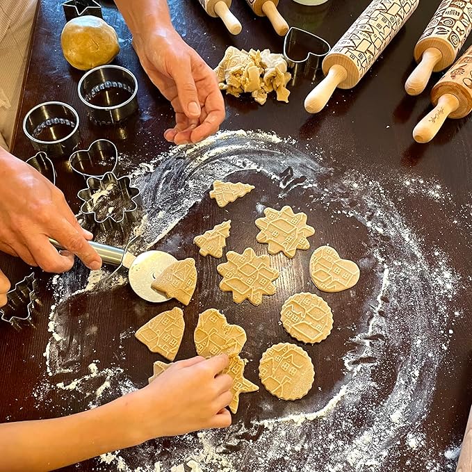 Embossing Rolling Pin GOLDEN DAISIES with Ornamental Bloom Pattern – Dough and Clay Roller for Embossed Cookies and Pottery - Cookie and Ceramic Stamp - Baking Gifts for Women by Algis Crafts