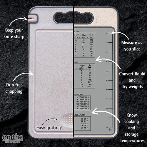 304 Stainless Steel Cutting Board – Double-Sided Kitchen Chopping Board with Wheat Straw PP, Built-in Knife Sharpener, Juice Grooves, Garlic & Ginger Grater, Handle – 14.37 x 9.84 in