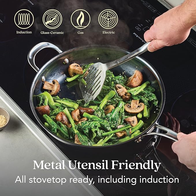 Anolon Everlast N2 Carbon Steel Frying Pan/Skillet with Helper Handle Compatible with All Cooktops, Metal Utensil Safe, 12 Inch - Black