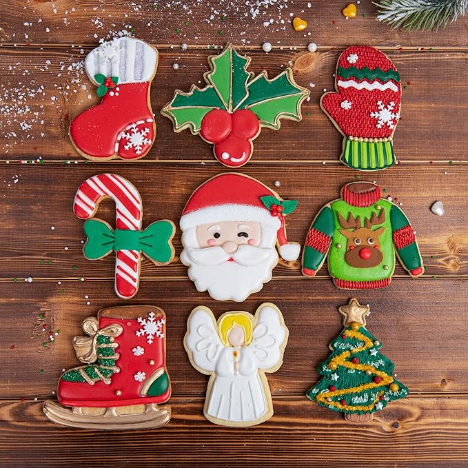 Flycalf Angel Cookie Cutters Christmas with Plunger Stamps Holiday PLA Baking Accessories Cutter Molds Gifts Decorative Party 3.5" Kitchen Cake Supplies