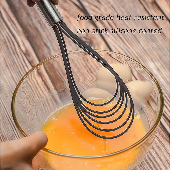 Flat Whisks Stainless Steel,3 Pack 10''+11''+12'' Set Premium Sturdy-6 Silicone Heads Non Stick Wires Whisk for Blending Beating Stirring Kitchen Cooking Color Grey by Jell-Cell