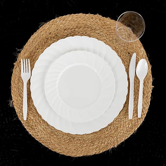 Party Bargains White Plastic Cutlery 720 pcs: 360 Forks, 240 Spoons, 120 Knives. Argyle Design, Heavy Duty & Solid Disposable Silverware Utensils Combo Pack Set for Weddings, Buffets, Luncheons