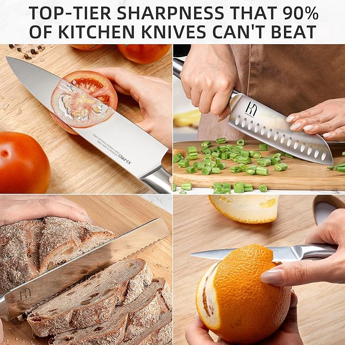 Kitchen Knife Set 14 Piece Premium Japanese High Carbon Stainless Steel Knife Block Sets with Built-in Sharpener, Razor Sharp Knives Set for Kitchen, Quality Acacia Wood Block Knife Set