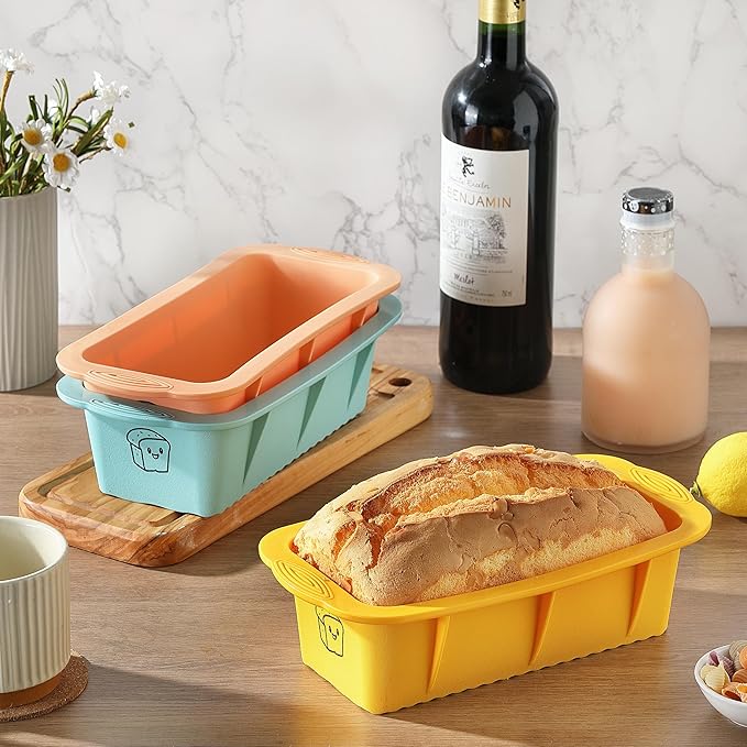 Silicone Bread Loaf Pan, 3 PCS Silicone Loaf Pans for Baking, Non Stick Bread Pans for Homemade Bread, Brownies, Cakes, Dishwasher Safe (3 Colors, Nesting Design)