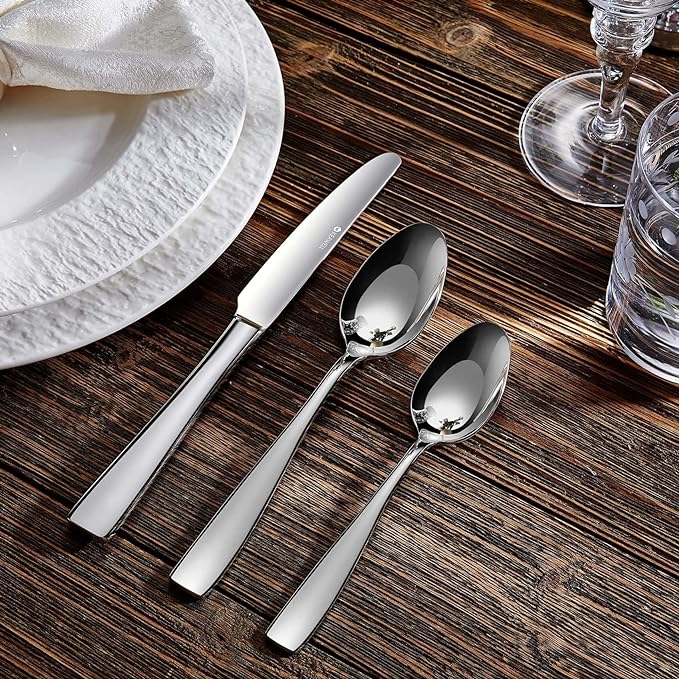 KEAWELL Premium 4-Piece Louis Spoon Set, 18/10 Stainless Steel, Squared Edge, Smooth Finish, Dishwasher Safe (6.4" Teaspoon)