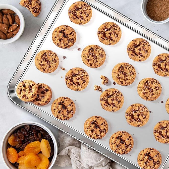 Homikit 1 Pack Baking Sheet, 16x12 Inch Stainless Steel Cookie Tray Set for Oven, Metal Jelly Roll Pan for Baking Cooking Toasting, Rustproof & Non Stick, Mirror Finish & Dishwasher Safe