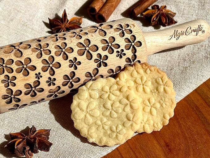 SUMMER 3 KID Rolling Pin SET. Wooden Laser Cut Mini Rolling Pins for cookies, play dough, salt dough or clay Butterfly, Music Flower by Algis Crafts