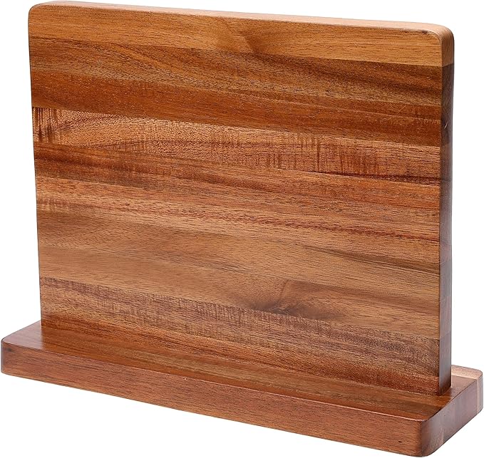 BIRDROCK HOME Wooden Magnetic Knife Block | Acacia Wood Knife Storage | Double-Sided Strong Magnetic Knife Holder | Knife Organizer for Kitchen & Space-Saving Design | No Knives Included | 12.8"Lx10"H