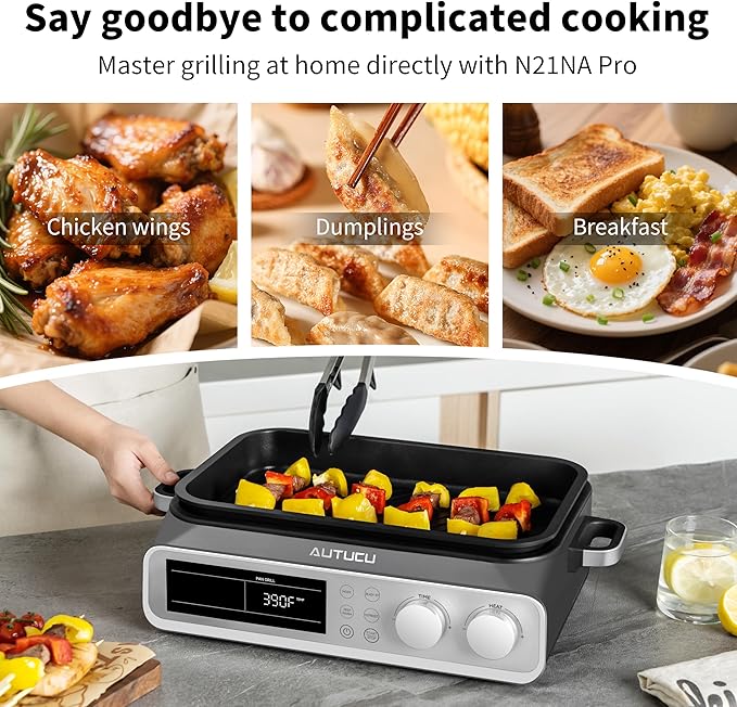 N21NA Pro Slow Cooker 10 Quart, 8-in-1 Programmable PFOA-Free Ceramic Coated Multi-Cooker with Grill Pan, Steaming Plate (Includes Silicone Spoon & Tongs)