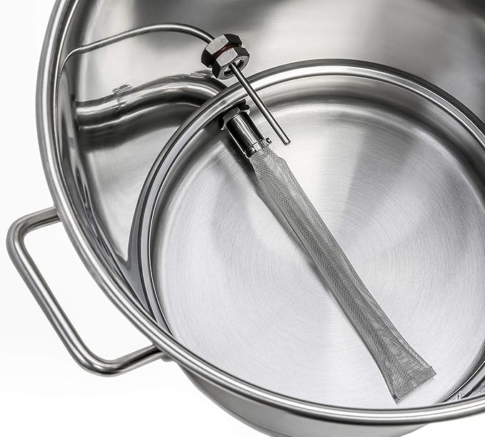 BREWSIE Stainless Steel Home Brew Kettle w/Dual Filtration. Equip with False Bottom Thermometer and Ball Valve for Brewing (8 Gal/ 32 QT)…