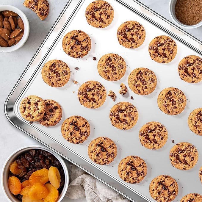 Homikit 2 Pack Baking Sheet, 18” x 13” Stainless Steel Large Cookie Pan Set for Oven, Heavy Duty Metal Half Sheet Baking Tray for Roasting Cooking, Nonstick & Rust Free, Dishwasher Safe
