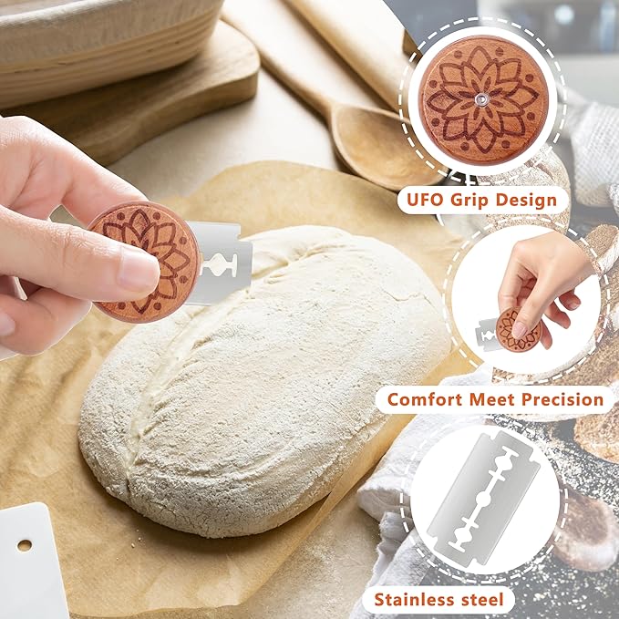 UFO Bread Lame Cutter for Homemade Sourdough,Bread Scorer Tool for Sourdough with 5 Blades and Case,Slashing Tool Bread Cutting Knife for Artisan Bread and Baguette Makers,Dot flower