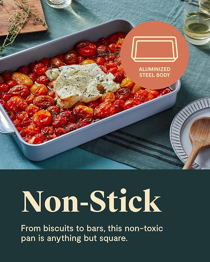 Caraway Non-Stick Ceramic 9”x13” Rectangle Pan Duo - Naturally Slick Ceramic Coating - Non-Toxic, PTFE & PFOA Free - Perfect for Brownies, Lasagnas, and More - Black