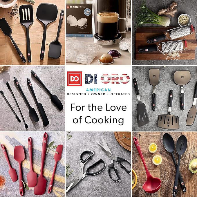 New DI ORO Seamless Series Moda 4-Piece Silicone Turner Spatula Set - 600°F Heat-Resistant Flexible Kitchen Spatulas for Nonstick Cookware - Flippers for Eggs & Pancakes - Utensils for Cooking (Stone)