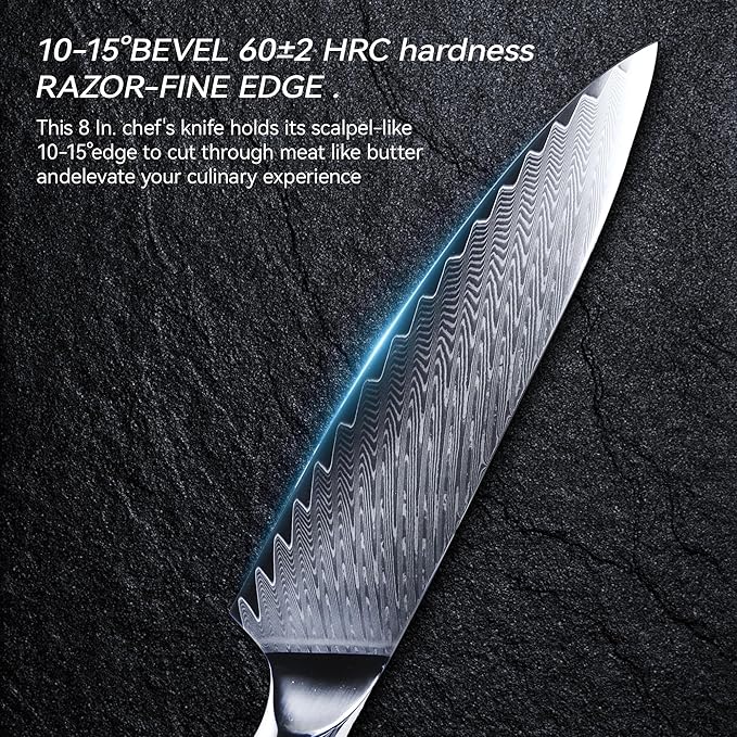 8" Chef's Knife, Japanese Damascus Chefs Knife 67 Layers High Carbon VG10 Steel Core with Resin & Burl Ergonomic Handle, Gift Box