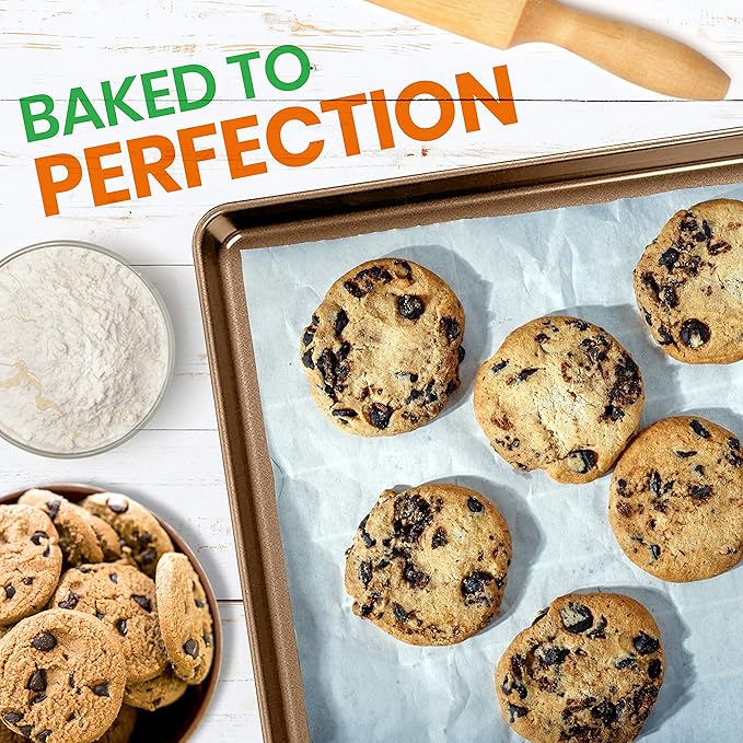 NutriChef 2-Piece Nonstick XL Cookie Sheets for Baking - 22" x 16" Stackable Extra Large Baking Sheet - Carbon Steel Baking Pans, PFOA, PFOS, PTFE Free- NCLGBP28